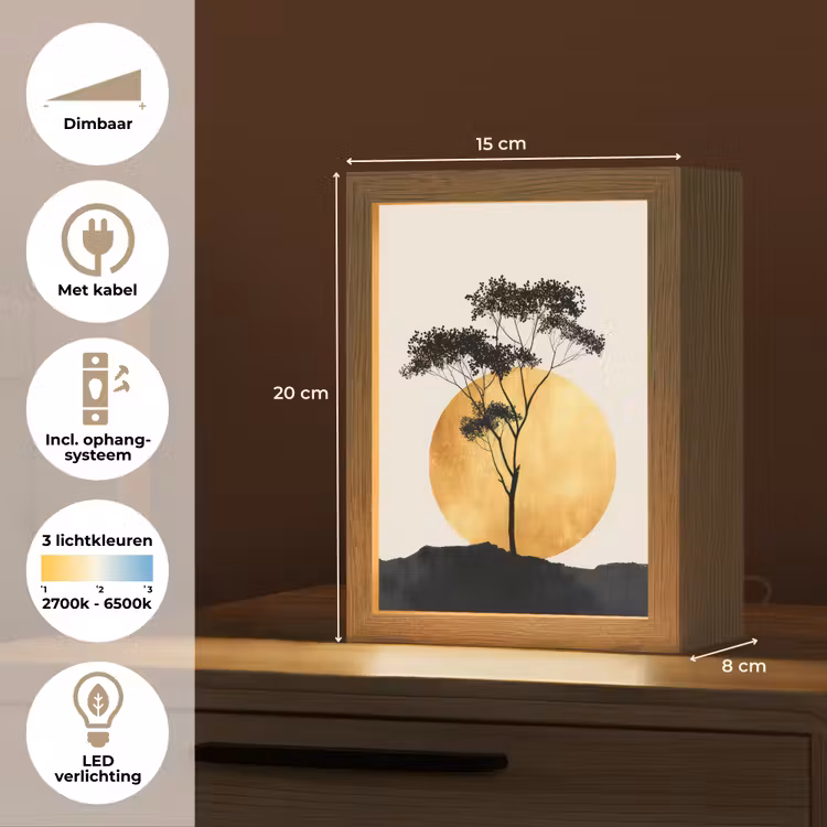 Zwarte boom - Gouden cirkel - Heuvel Light Box met kabel (Tafellamp) klein -USP_NL