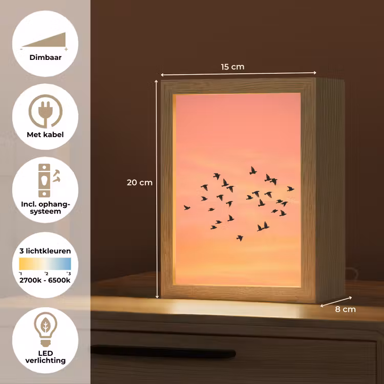Zwerm - Vogels - Oranje Light Box met kabel (Tafellamp) klein -USP_NL