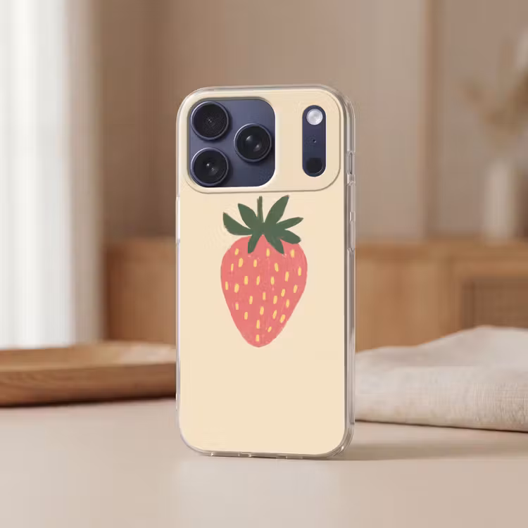 Aardbei - Minimalistisch - Rood - Fruit Telefoonhoesje iPhone 17 Pro klein -sfeer2