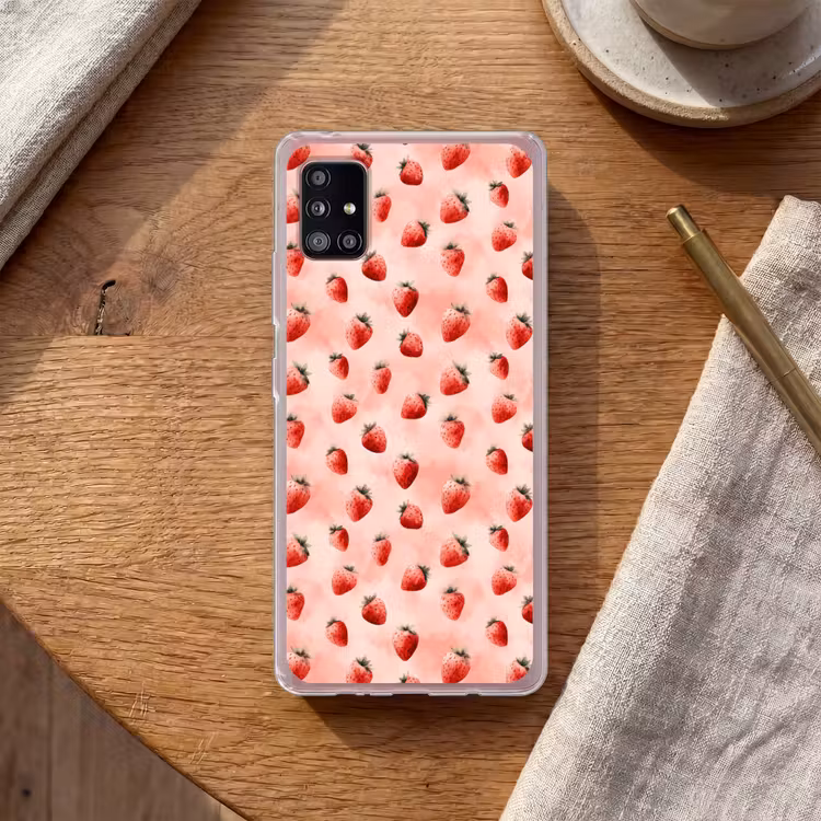 Aardbei - Patroon - Roze Telefoonhoesje Samsung Galaxy A51 5G klein 373 -sfeer1