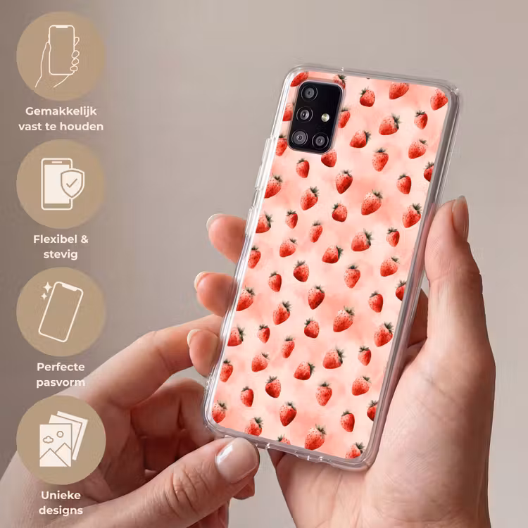Aardbei - Patroon - Roze Telefoonhoesje Samsung Galaxy A51 5G klein 373 -sfeer3_NL