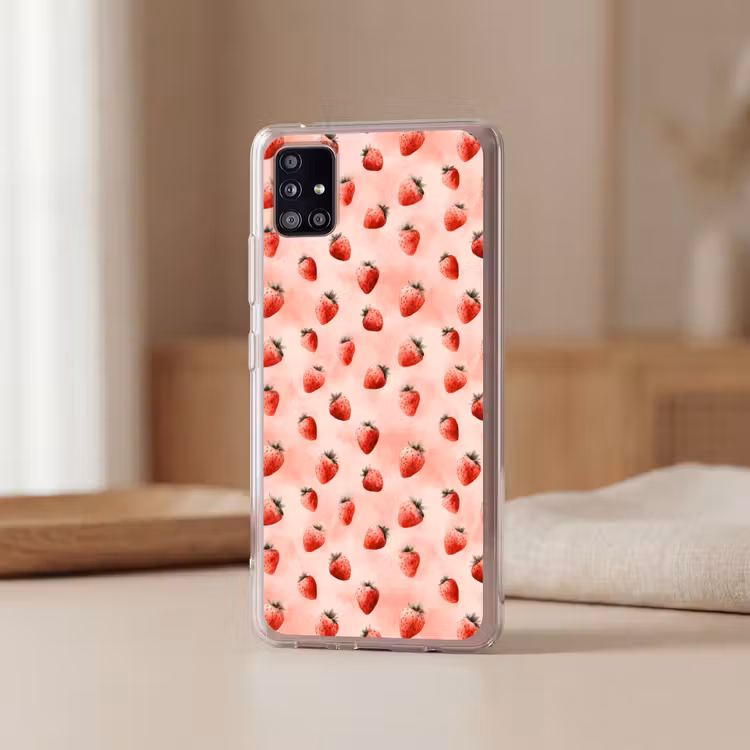 Aardbei - Patroon - Roze Telefoonhoesje Samsung Galaxy A51 5G klein 373 -sfeer2