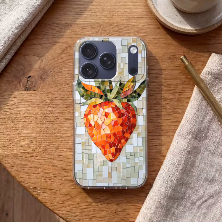 Aardbei - Rood - Mozaïek - Fruit Telefoonhoesje iPhone 17 Pro klein -sfeer1