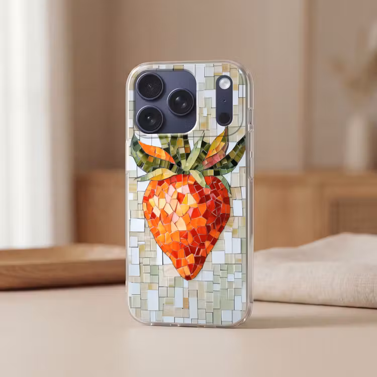 Aardbei - Rood - Mozaïek - Fruit Telefoonhoesje iPhone 17 Pro klein -sfeer2