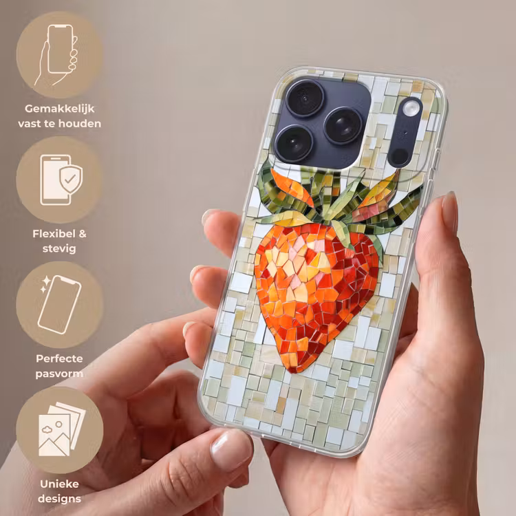 Aardbei - Rood - Mozaïek - Fruit Telefoonhoesje iPhone 17 Pro klein -sfeer3_NL