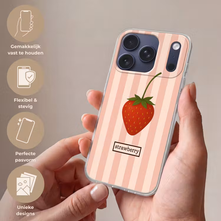 Aardbei - Strepen - Minimalistisch - Rood Telefoonhoesje iPhone 17 Pro klein -sfeer3_NL