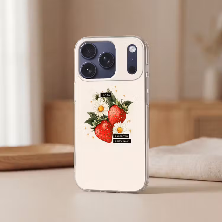 Aardbeien - Madeliefjes - Quote - Sterretjes Telefoonhoesje iPhone 17 Pro klein -sfeer2