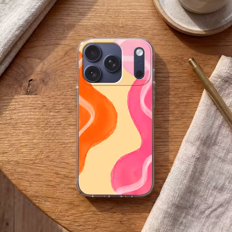 Abstract - Aquarel - Organisch - Oranje - Roze Telefoonhoesje iPhone 17 Pro klein -sfeer1