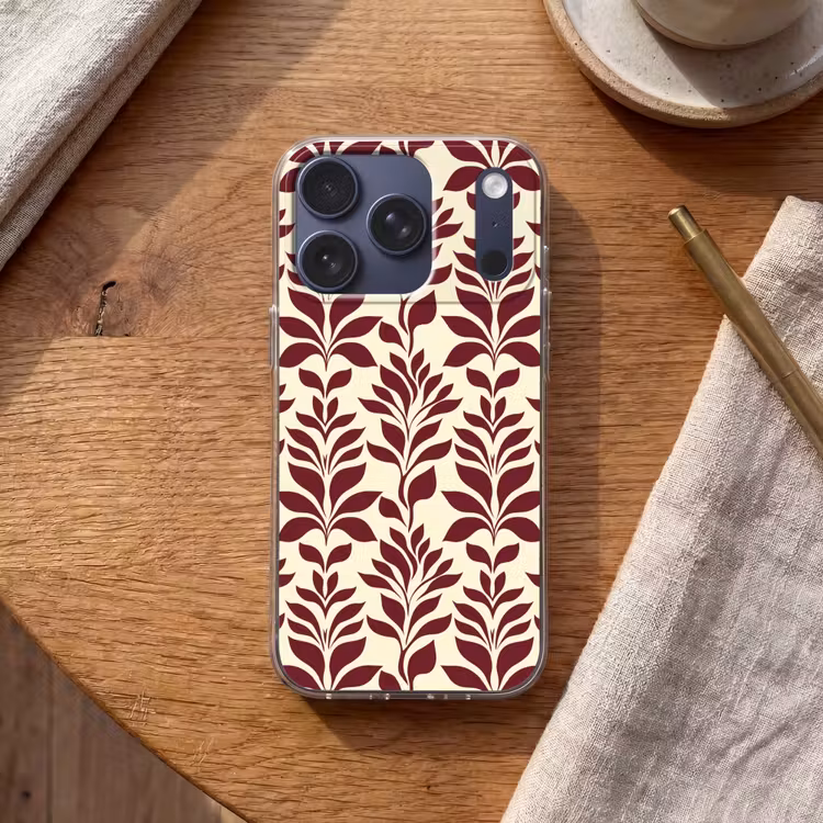 Abstract - Bladeren - Burgundy Telefoonhoesje iPhone 17 Pro klein 878 -sfeer1