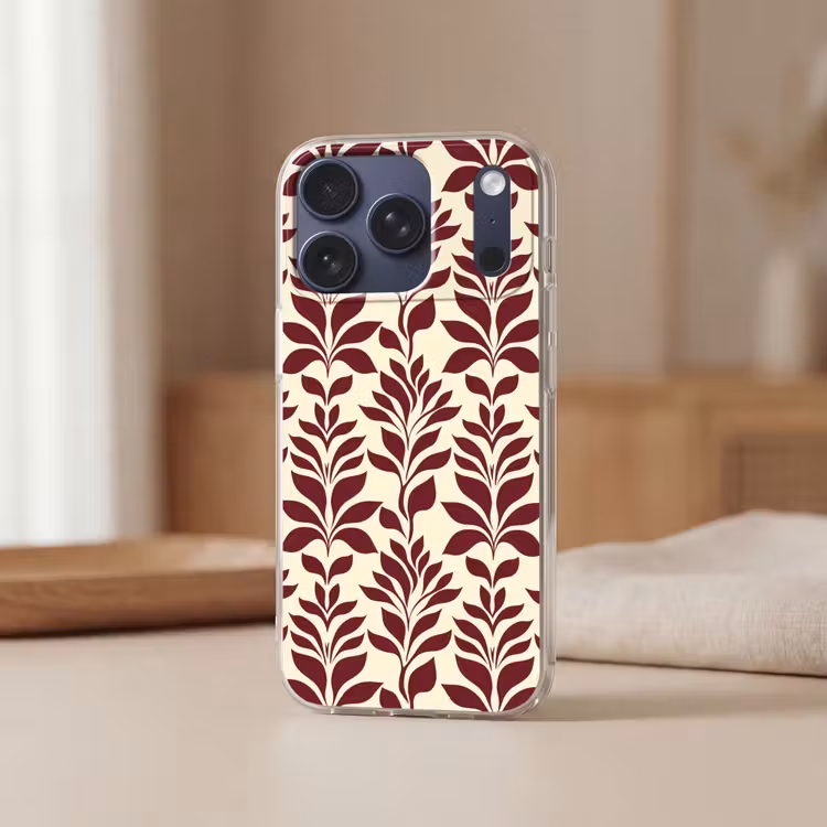 Abstract - Bladeren - Burgundy Telefoonhoesje iPhone 17 Pro klein 878 -sfeer2