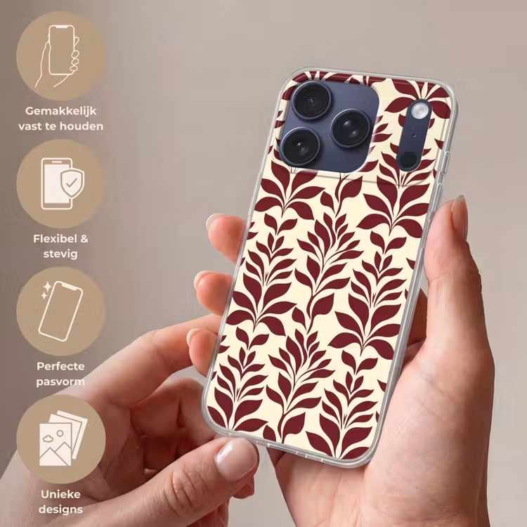 Abstract - Bladeren - Burgundy Telefoonhoesje iPhone 17 Pro klein 878 -sfeer3_NL