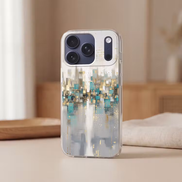 Abstract - Blokken - Goud - Skyline Telefoonhoesje iPhone 17 Pro klein -sfeer2