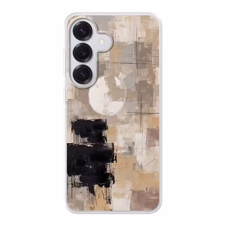 Abstract - Cirkel - Modern - Beige - Zwart - Minimalistisch Telefoonhoesje Samsung Galaxy S26 klein -3d