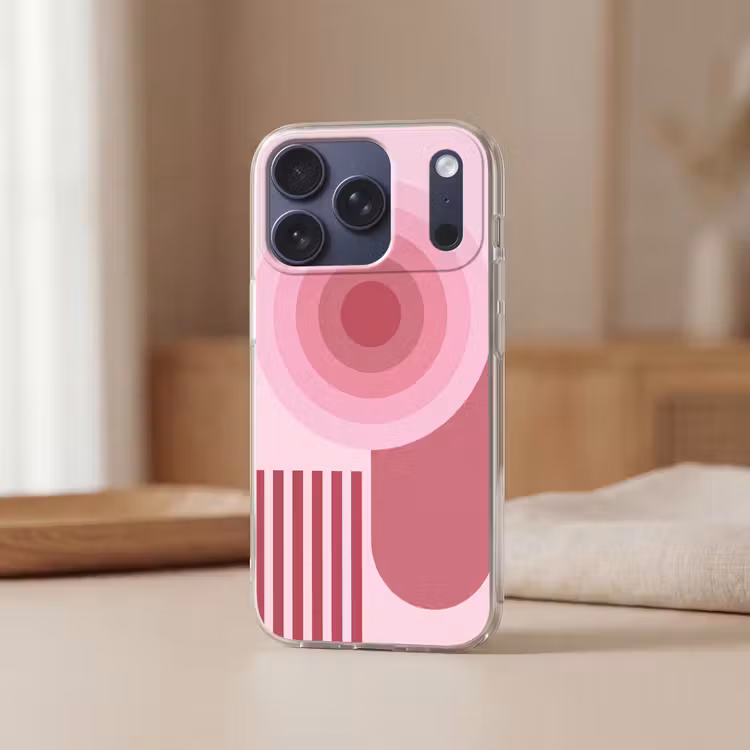 Abstract - Cirkels - Strepen - Modern - Roze Telefoonhoesje iPhone 17 Pro klein -sfeer2