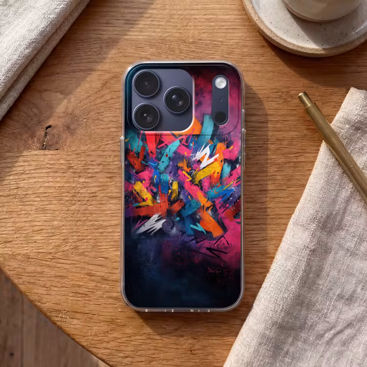 Abstract - Explosie - Neonkleuren Telefoonhoesje iPhone 17 Pro klein -sfeer1