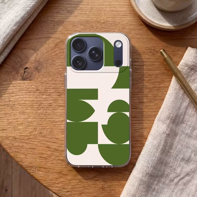 Abstract - Geometrie - Modern - Groen - Wit Telefoonhoesje iPhone 17 Pro klein -sfeer1
