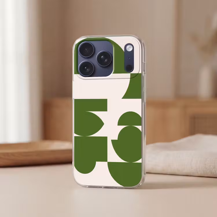 Abstract - Geometrie - Modern - Groen - Wit Telefoonhoesje iPhone 17 Pro klein -sfeer2
