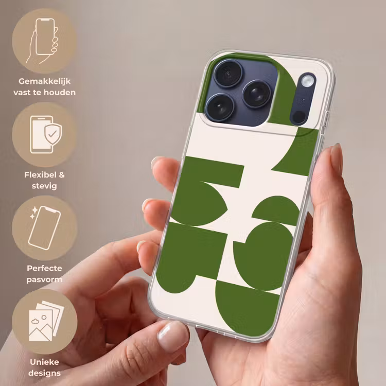 Abstract - Geometrie - Modern - Groen - Wit Telefoonhoesje iPhone 17 Pro klein -sfeer3_NL