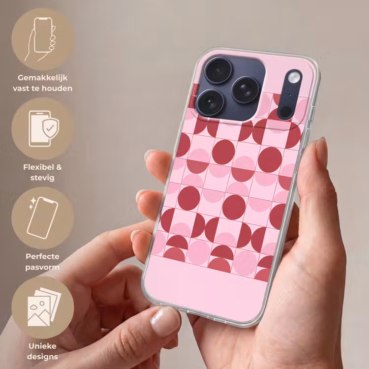 Abstract - Geometrisch - Cirkels - Roze - Modern Telefoonhoesje iPhone 17 Pro klein -sfeer3_NL