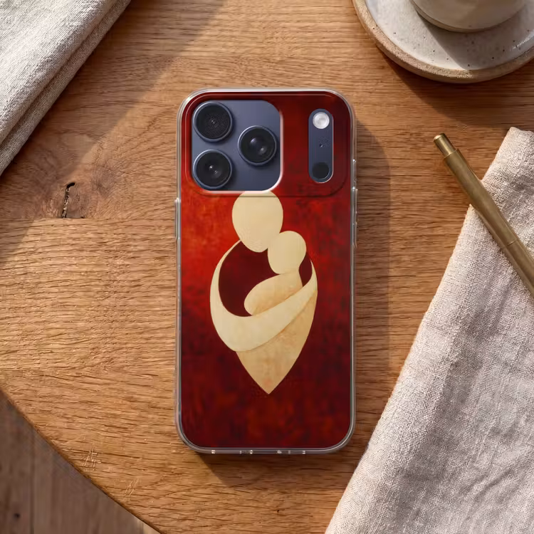 Abstract - Moeder - Kind - Rood Telefoonhoesje iPhone 17 Pro klein -sfeer1