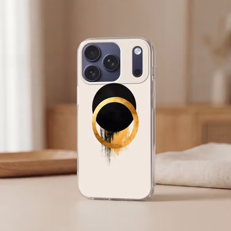 Abstract ontwerp - Zwarte cirkel - Verfvlekken Telefoonhoesje iPhone 17 Pro klein -sfeer2