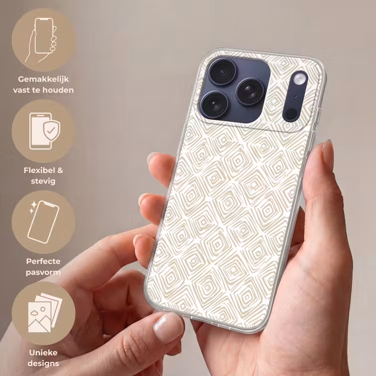 Abstract - Ruit - Beige Telefoonhoesje iPhone 17 Pro klein 878 -sfeer3_NL
