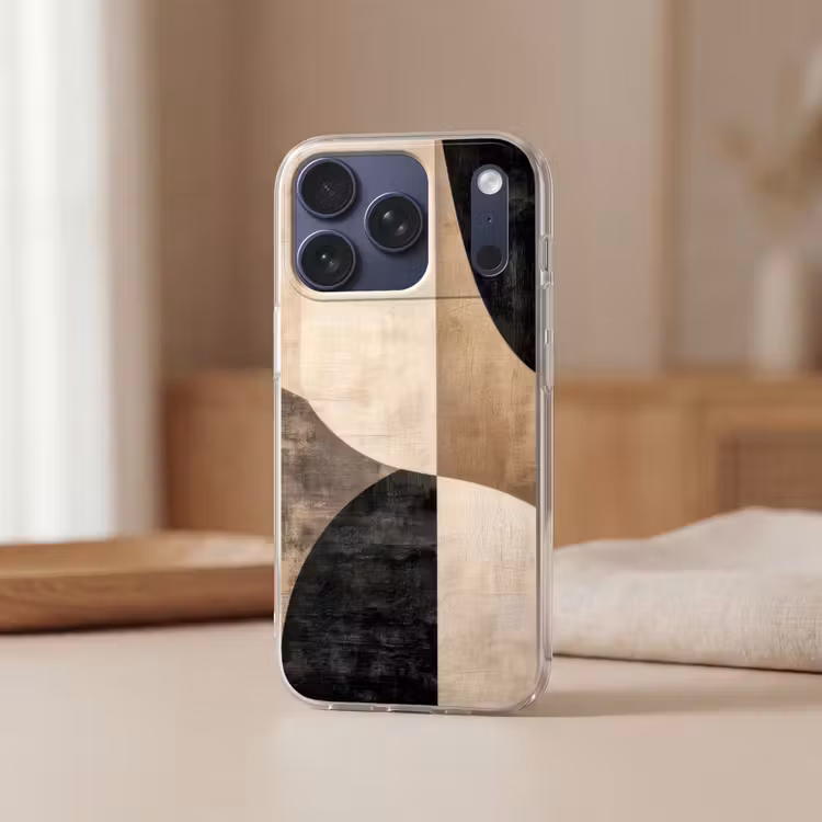 Abstract - Vlakken - Zwart - Rond Telefoonhoesje iPhone 17 Pro klein -sfeer2