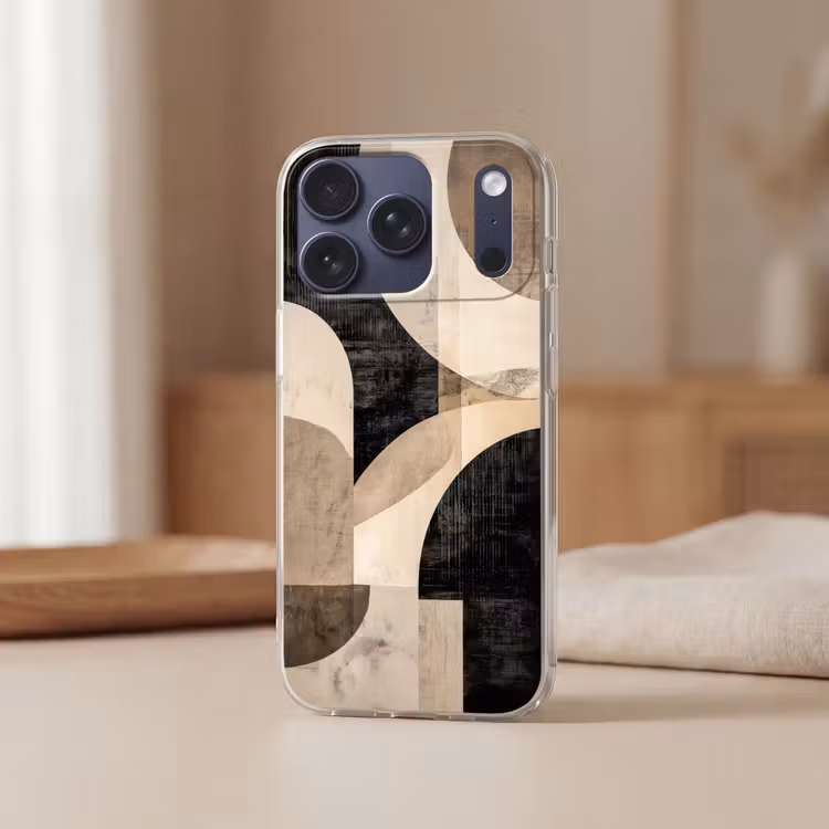 Abstract - Vormen - Modern - Beige Telefoonhoesje iPhone 17 Pro klein -sfeer2