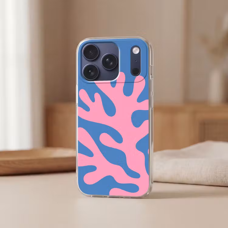 Abstract - Vormen - Roze - Blauw Telefoonhoesje iPhone 17 Pro klein -sfeer2