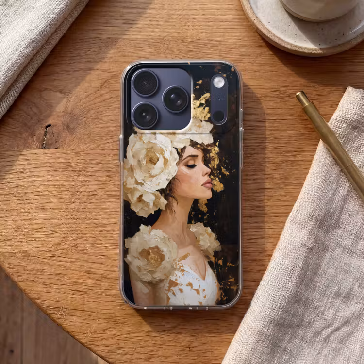 Abstract - Vrouw - Bloemen - Wit Telefoonhoesje iPhone 17 Pro klein -sfeer1