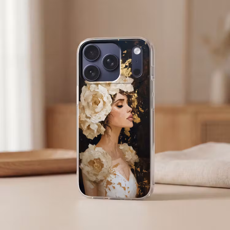 Abstract - Vrouw - Bloemen - Wit Telefoonhoesje iPhone 17 Pro klein -sfeer2