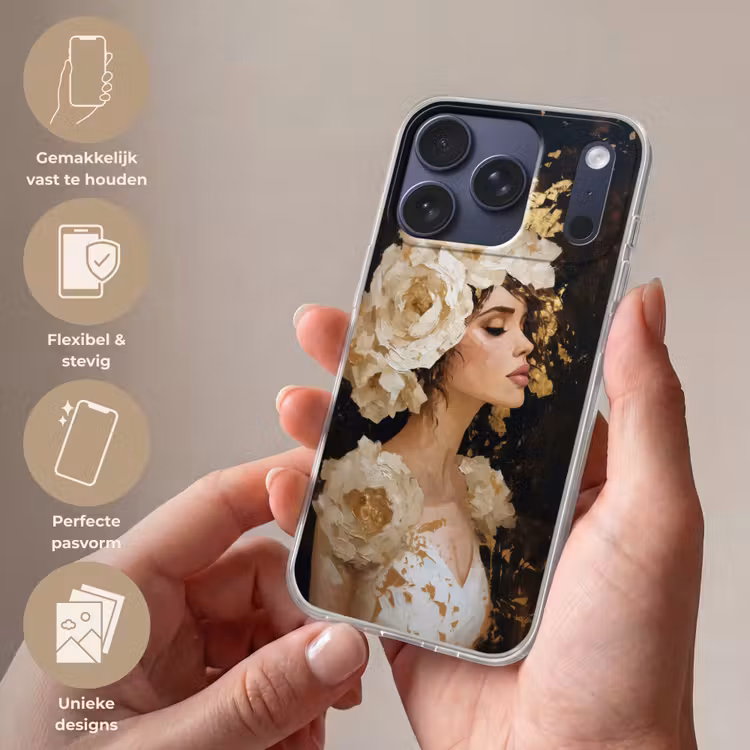 Abstract - Vrouw - Bloemen - Wit Telefoonhoesje iPhone 17 Pro klein -sfeer3_NL
