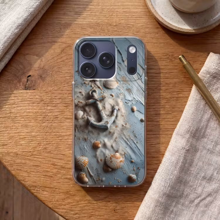 Anker - Hout - Schelpen - Zand Telefoonhoesje iPhone 17 Pro klein -sfeer1