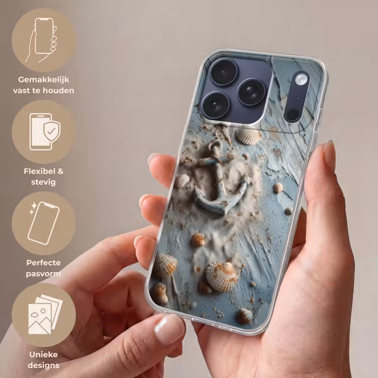 Anker - Hout - Schelpen - Zand Telefoonhoesje iPhone 17 Pro klein -sfeer3_NL