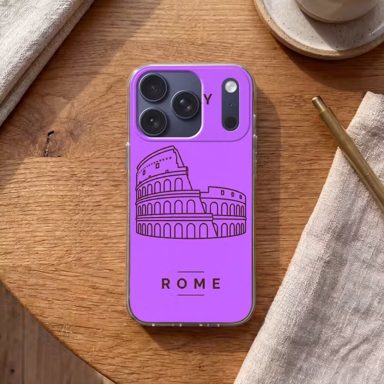 Architectuur - Colosseum - Rome - Minimalistisch - Paars Telefoonhoesje iPhone 17 Pro klein -sfeer1