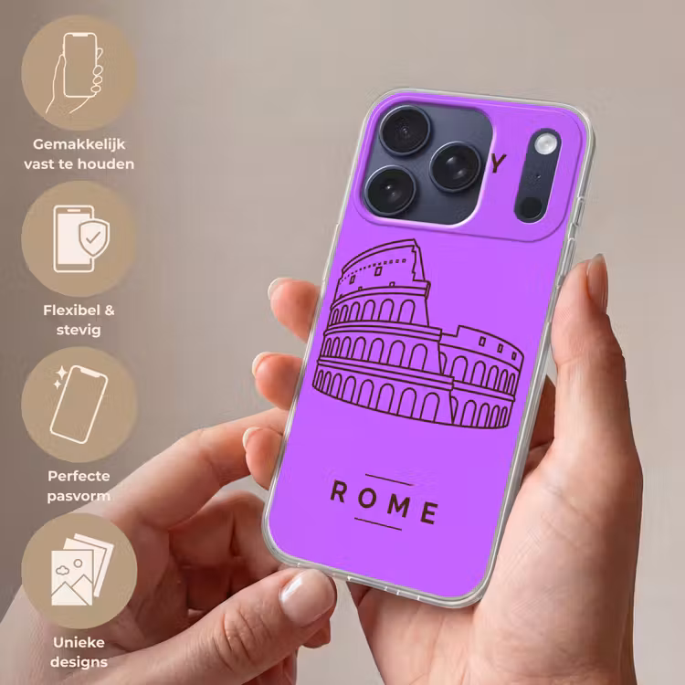 Architectuur - Colosseum - Rome - Minimalistisch - Paars Telefoonhoesje iPhone 17 Pro klein -sfeer3_NL