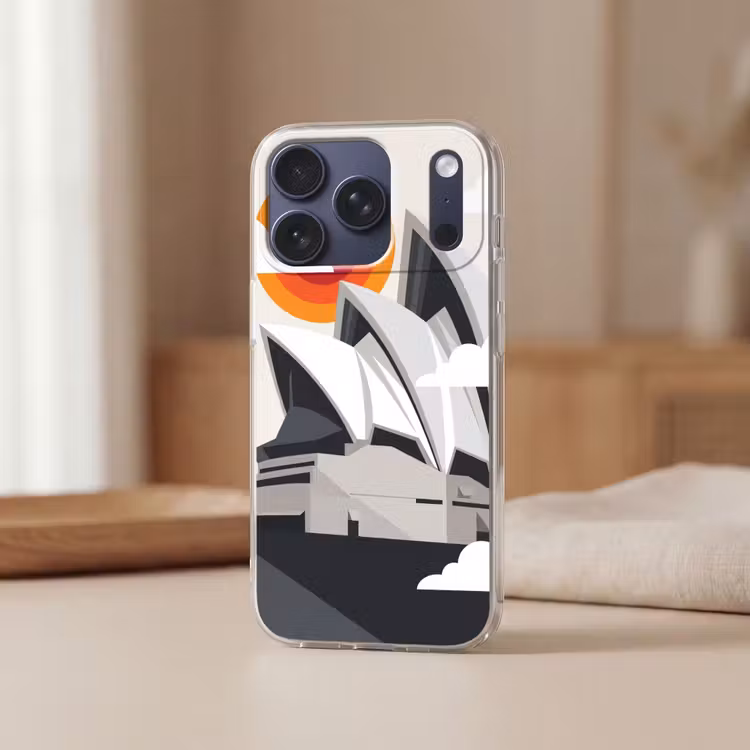 Architectuur - Stadsgezicht - Modern - Grijs - Oranje Telefoonhoesje iPhone 17 Pro klein -sfeer2
