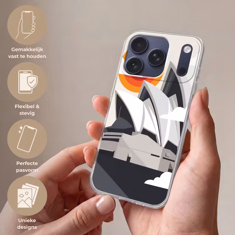 Architectuur - Stadsgezicht - Modern - Grijs - Oranje Telefoonhoesje iPhone 17 Pro klein -sfeer3_NL