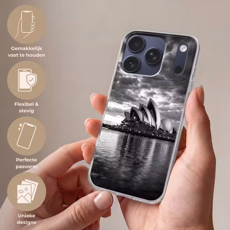 Architectuur - Water - Stad - Modern - Zwart-wit Telefoonhoesje iPhone 17 Pro klein -sfeer3_NL