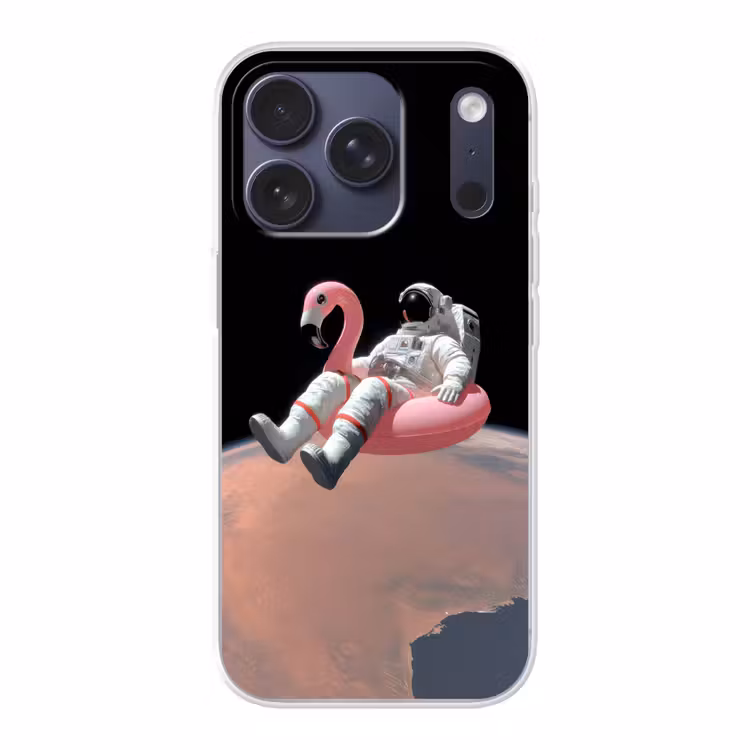 Astronaut - Flamingo - Zwemband - Roze Telefoonhoesje iPhone 17 Pro klein -3d