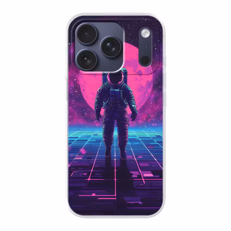 Astronaut - Maan - Roze - Sterrennevels Telefoonhoesje iPhone 17 Pro klein -3d