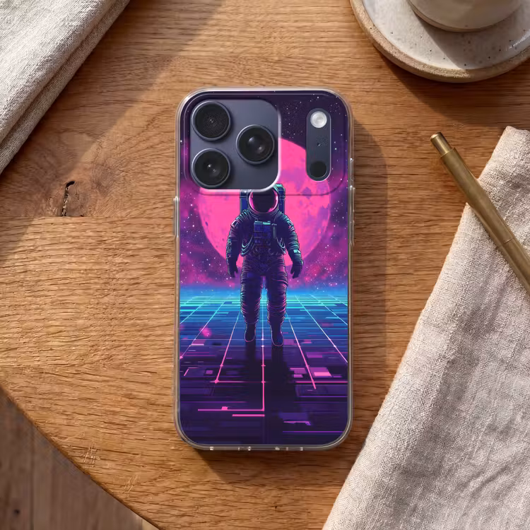 Astronaut - Maan - Roze - Sterrennevels Telefoonhoesje iPhone 17 Pro klein -sfeer1