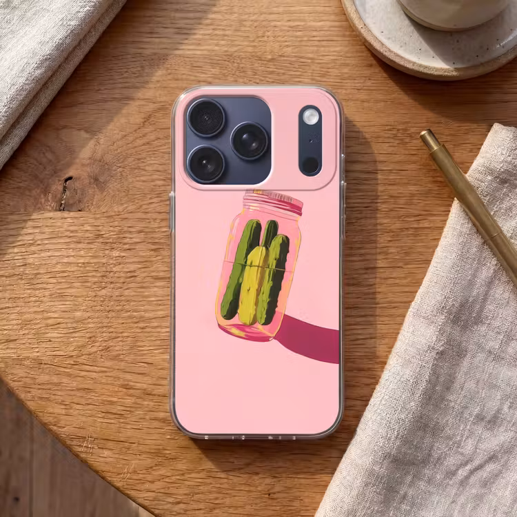 Augurken - Pot - Schaduw - Roze Telefoonhoesje iPhone 17 Pro klein -sfeer1