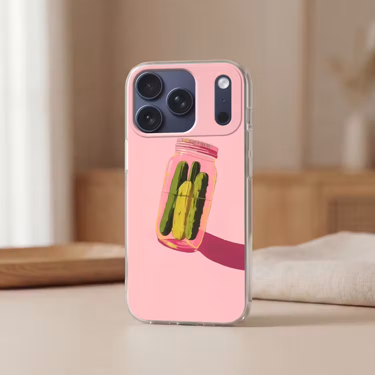 Augurken - Pot - Schaduw - Roze Telefoonhoesje iPhone 17 Pro klein -sfeer2