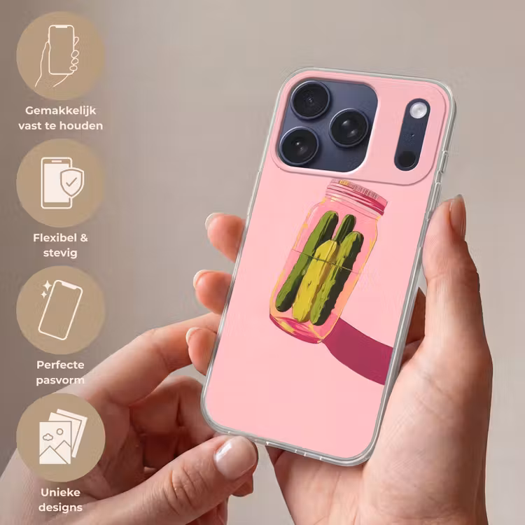 Augurken - Pot - Schaduw - Roze Telefoonhoesje iPhone 17 Pro klein -sfeer3_NL