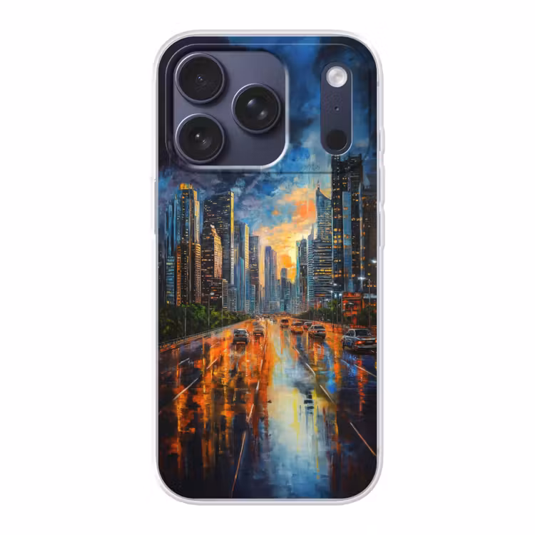 Auto - Skyline - Zon - Blauw Telefoonhoesje iPhone 17 Pro klein -3d