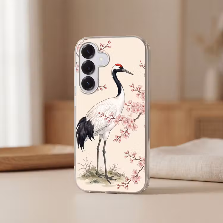 Aziatisch - Kraanvogel - Beige Telefoonhoesje Samsung Galaxy S26 klein -sfeer2