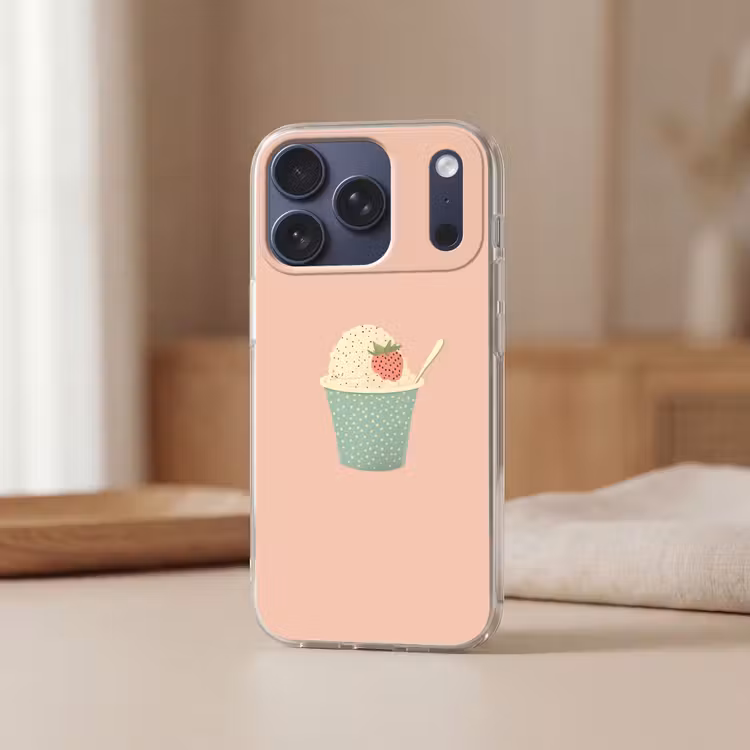 Bakje - Ijs - Aardbei - Roze Telefoonhoesje iPhone 17 Pro klein -sfeer2