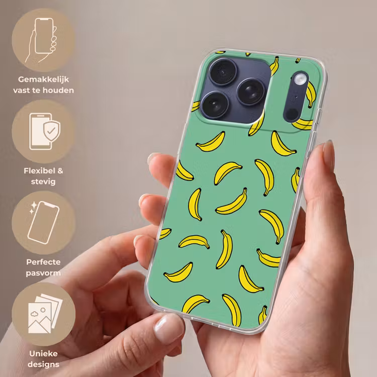 Bananen - Geel - Groen - Print Telefoonhoesje iPhone 17 Pro klein -sfeer3_NL