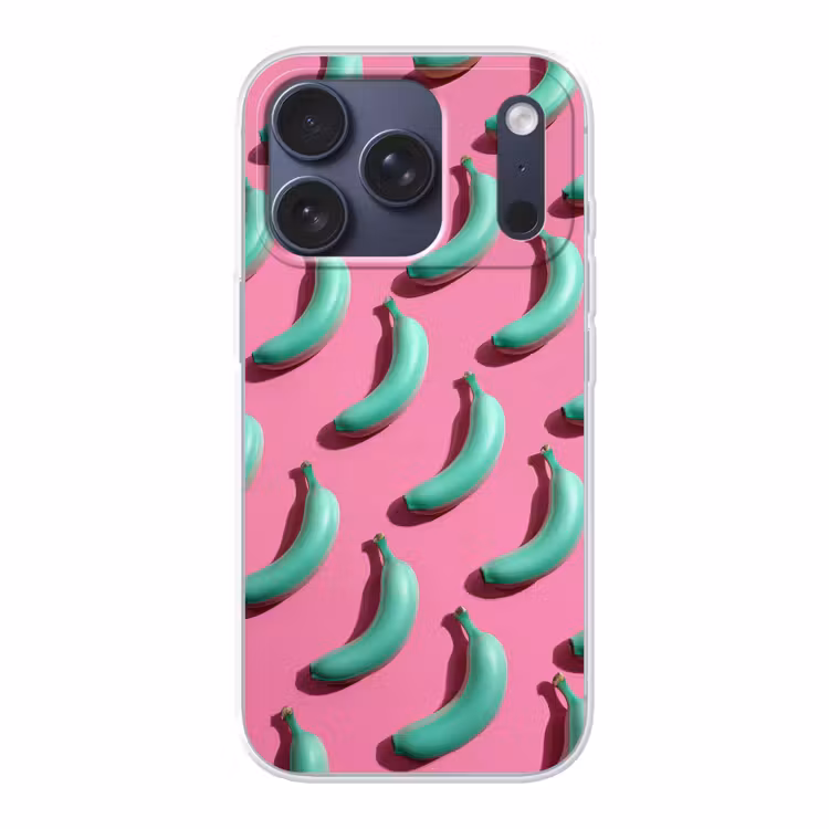 Bananen - Patroon - Blauw - Roze Telefoonhoesje iPhone 17 Pro klein -3d